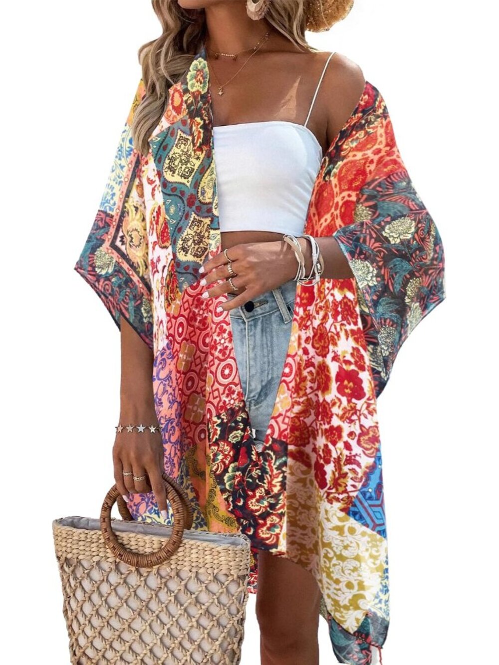 Women's Kimono Swimsuit Coverups Beach Floral Casual Cardigan Bathing Suit Cover
